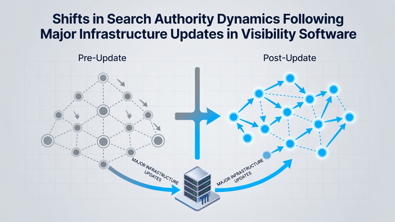 Diagram showing evolving search authority flows within updated visibility software systems